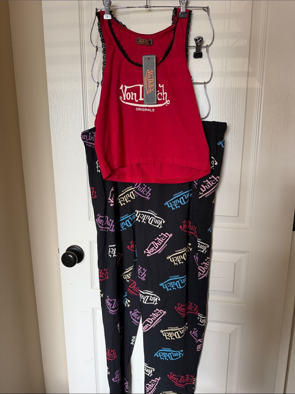 Von Dutch Red Tank with Black Logo-Print Lounge Pants PJ’s